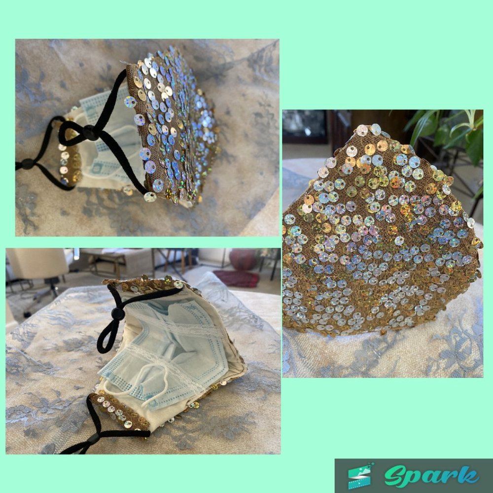Gold sequin Face  Mask  that can be  worn with or without N-95 or surgical mask